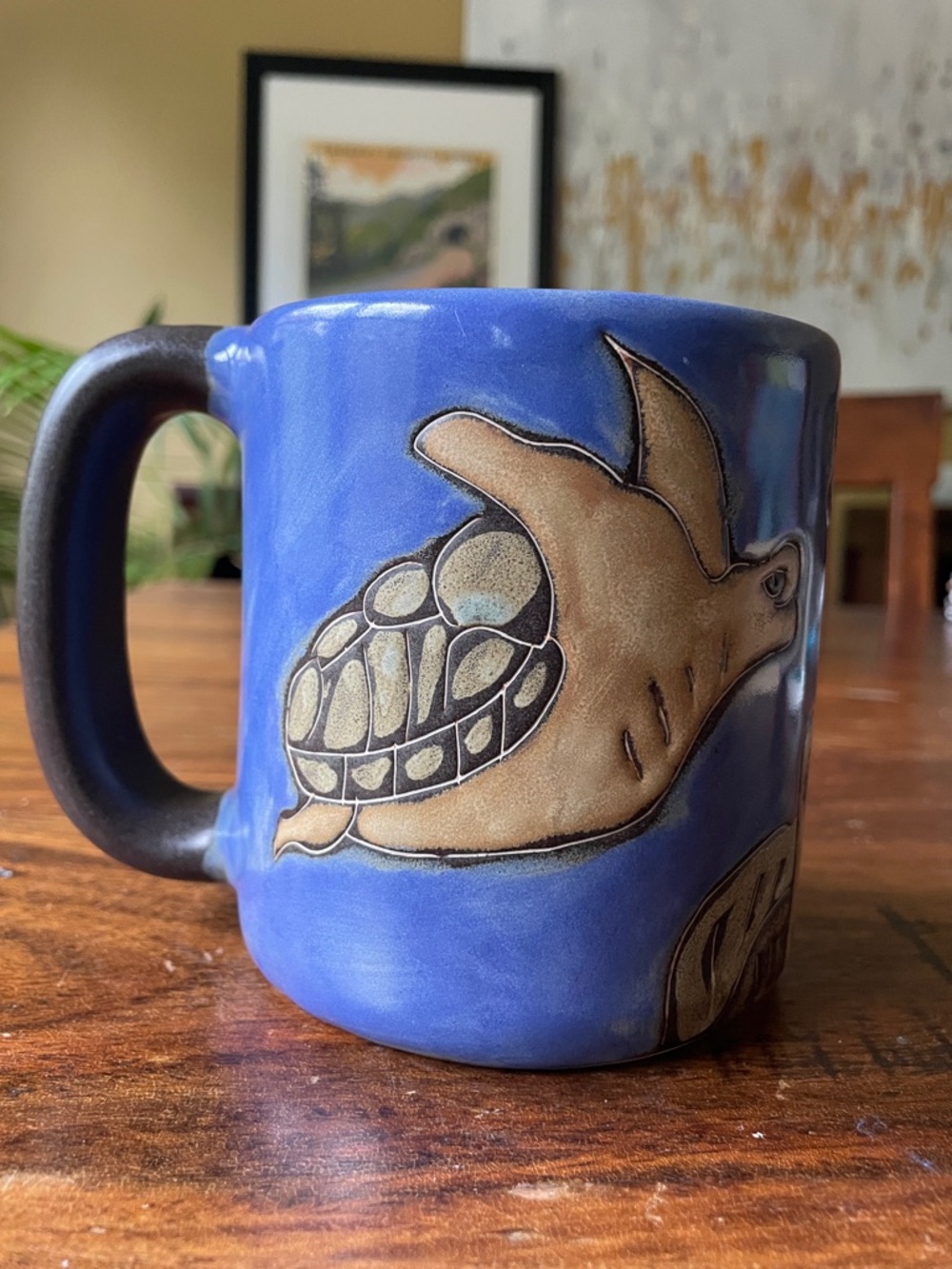 MARA MEXICO Sea Turtle Seaturtle Large Coffee Mug Cup - Blue Brown Tan